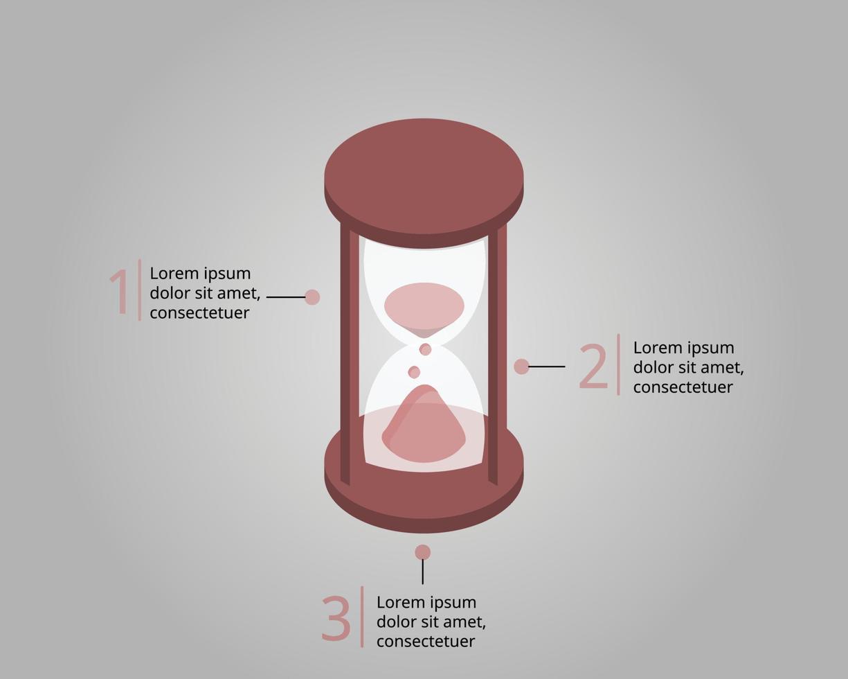 plantilla de reloj de arena para infografía para presentación de 3 elementos vector