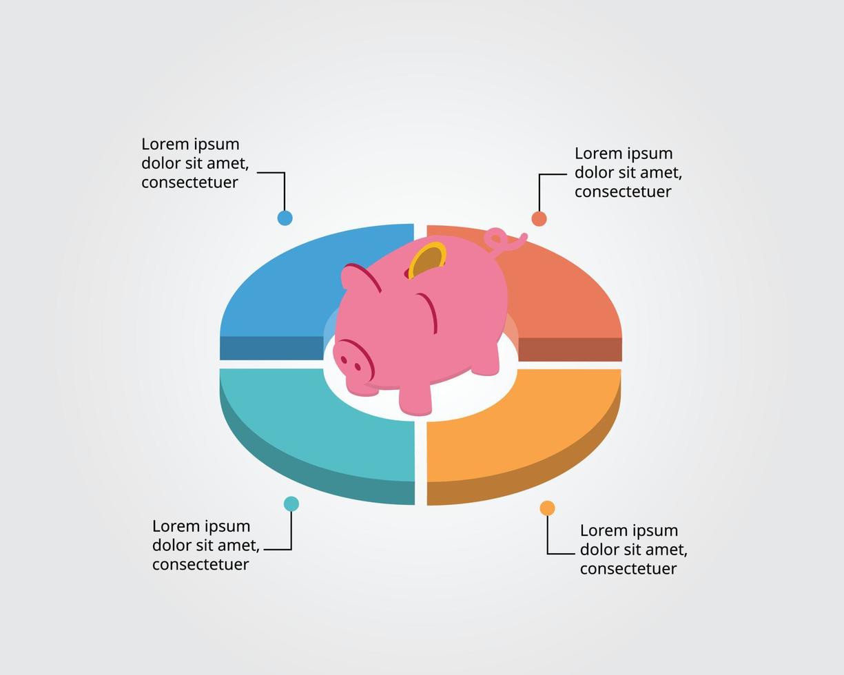 alcancía para ahorrar dinero plantilla para infografía para presentación de 4 elementos vector