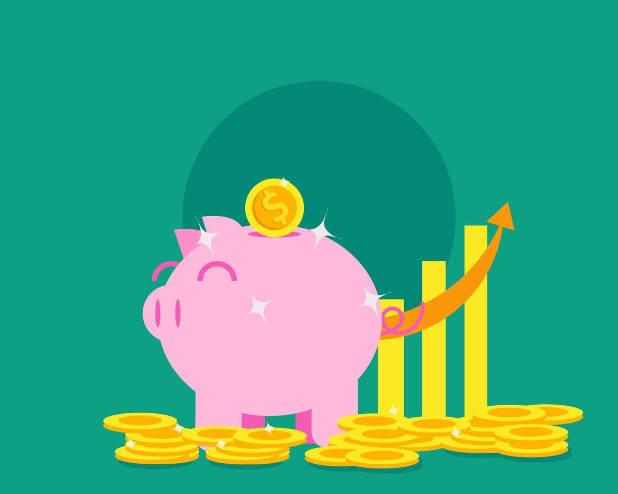 Piggybank with profit graph. Cartoon vector style for your design.