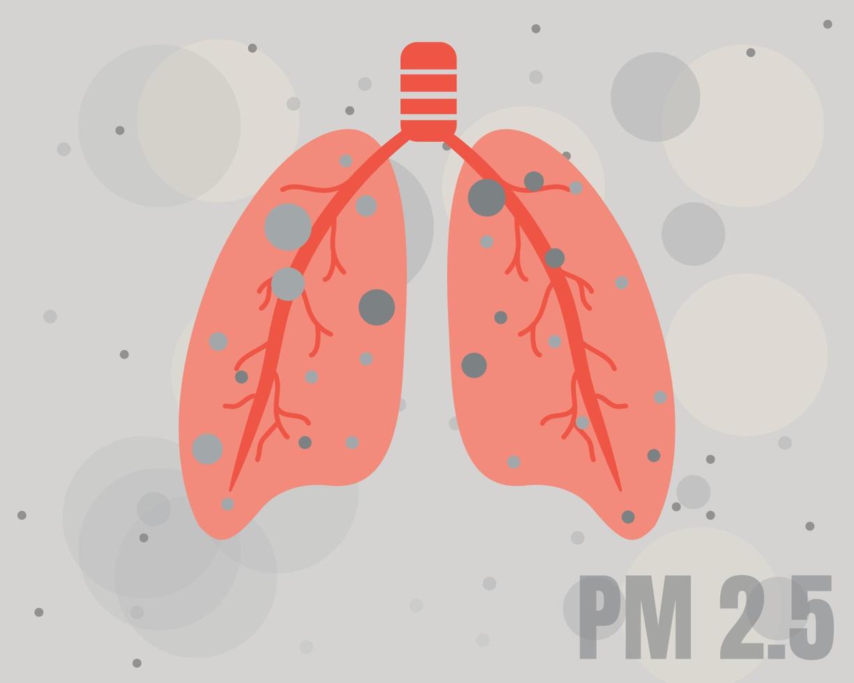 Picture of lung shows much dust in it. PM 2.5 Crisis in city. Cartoon vector style for your design.