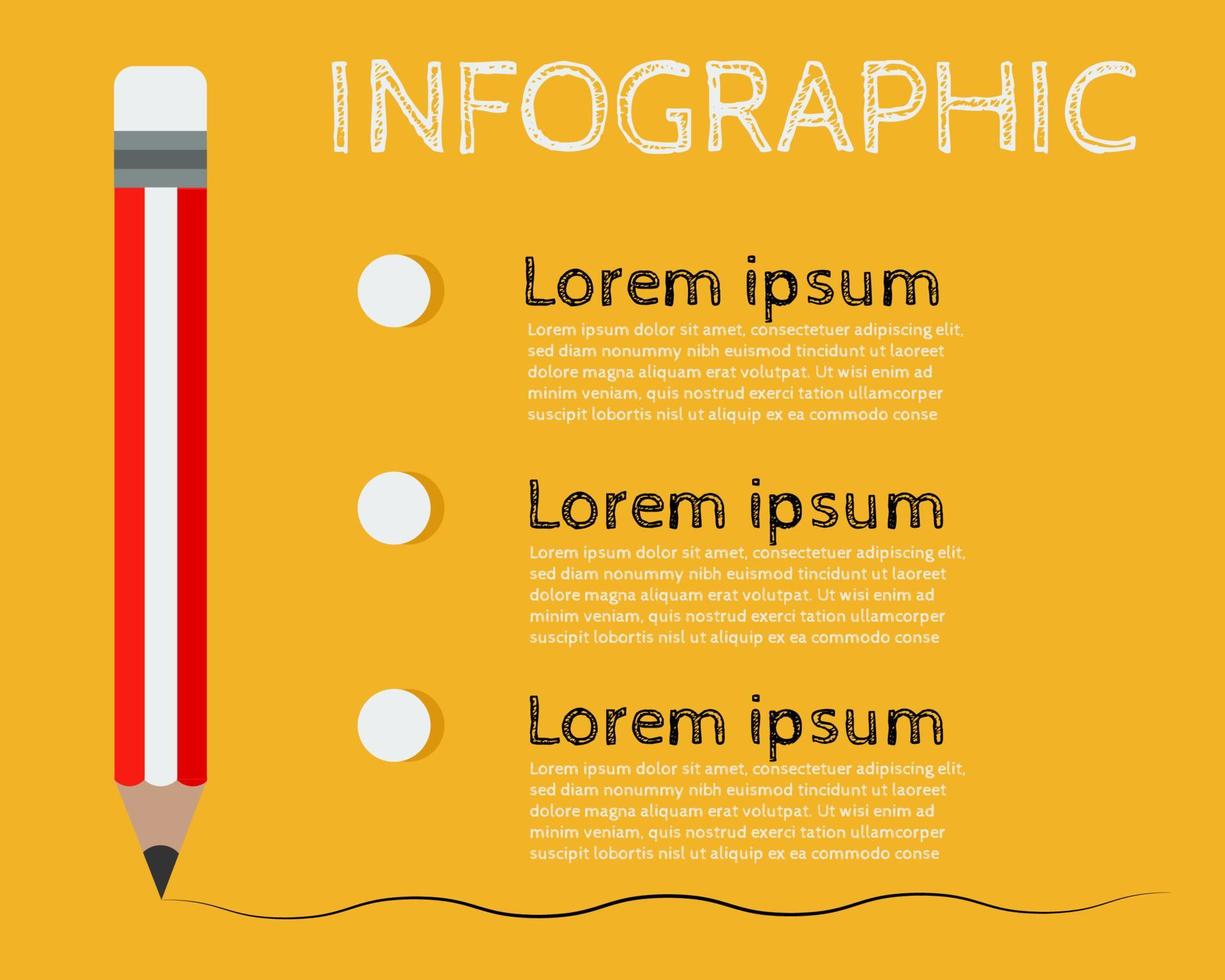 infografía sobre el concepto de educación. hay lápiz rojo y blanco y 3 opciones para su drsign. vector