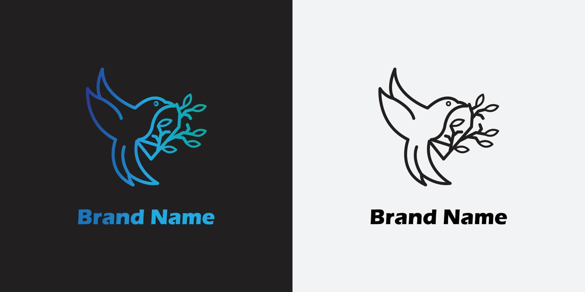 logotipo de pájaro de línea degradada azul y negra con tallo vector