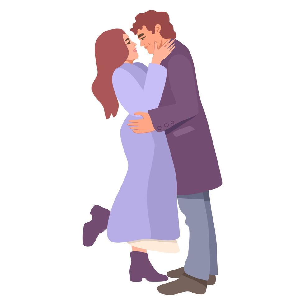 A romantic couple hugging, ready to kiss. Man and woman in love. A concept of real life love experience. vector