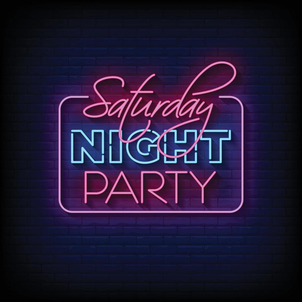 Saturday Night Party Neon Signs Style Text Vector