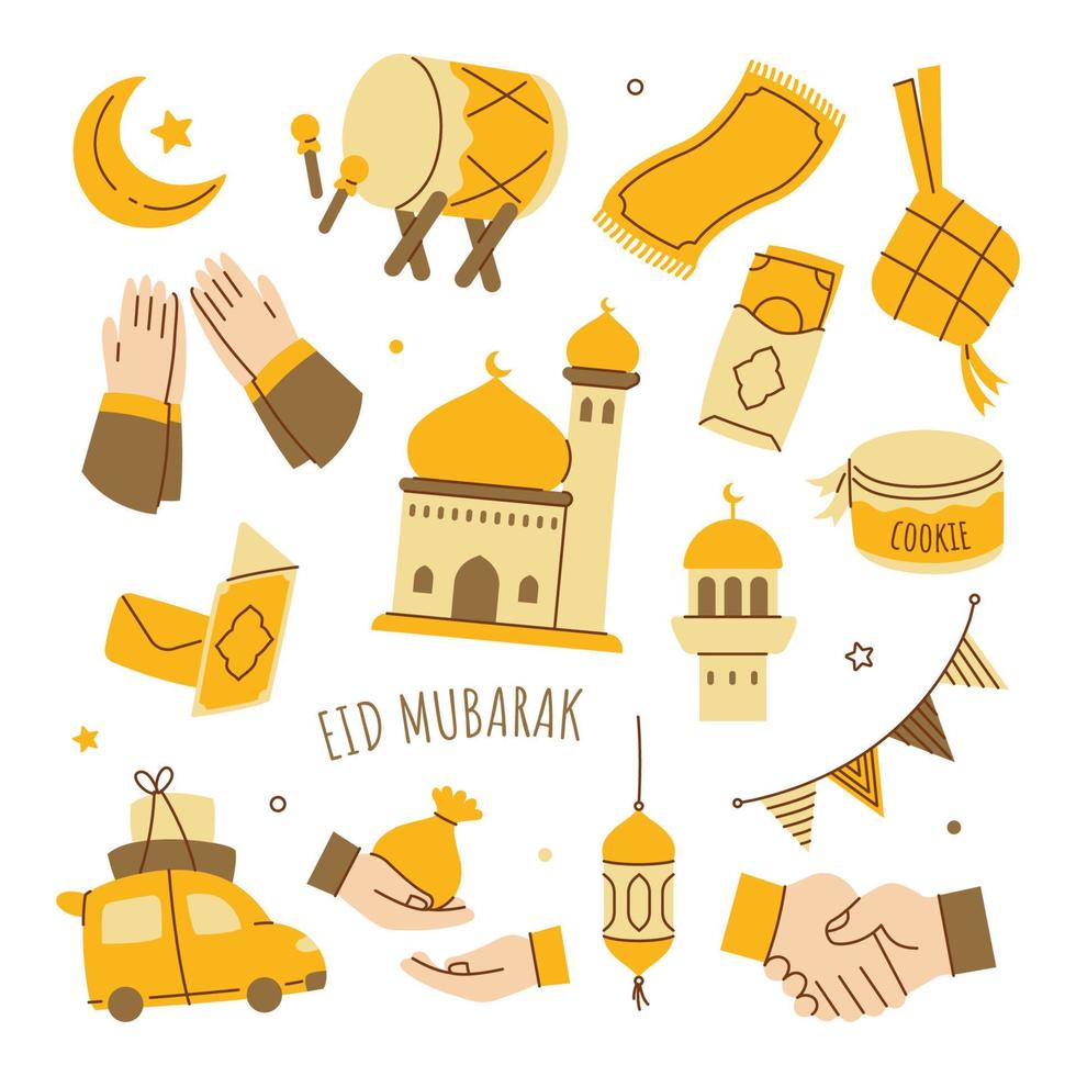 dibujado a mano eid mubarak o idul fitri doodle clip art vector ilustración