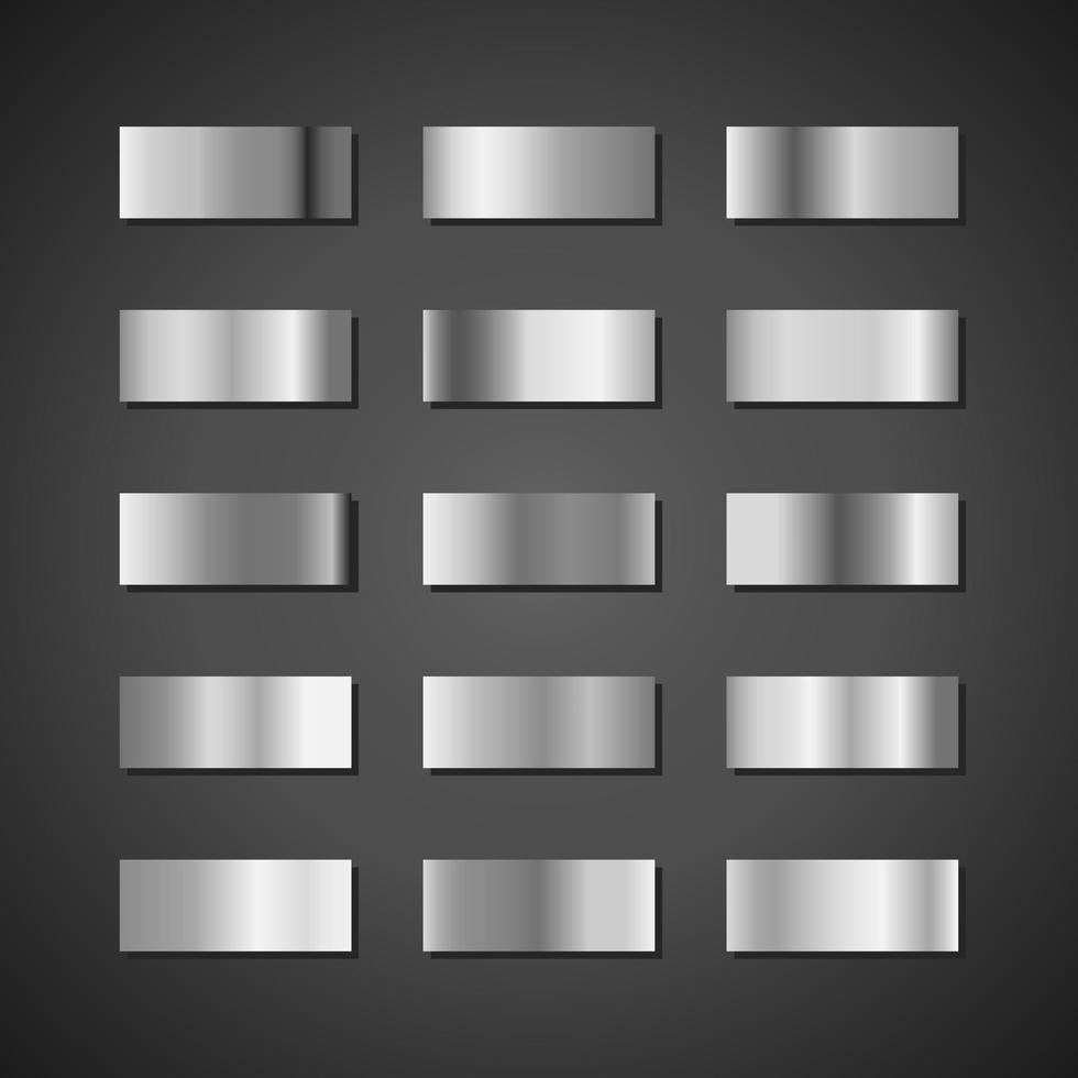 Silver metal steel gradients set vector