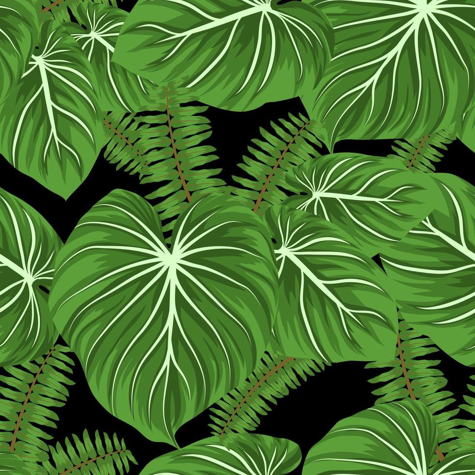 philodendron mcdowell and Fern seamless pattern background vector