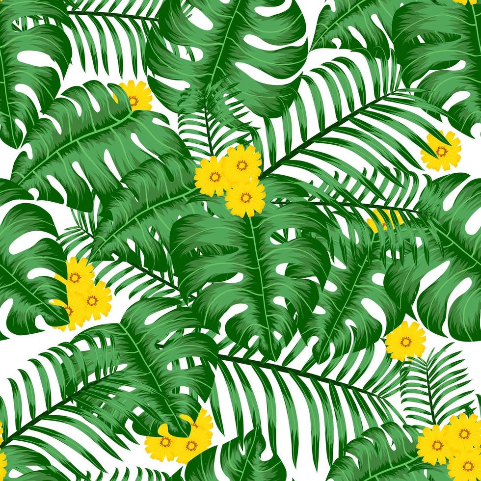 Tropical palm leaves, jungle leaf seamless, pattern background vector