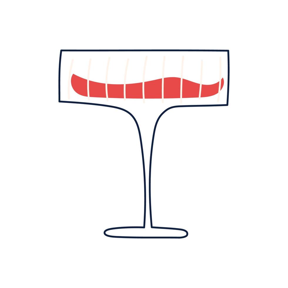 vaso ancho con bebida alcohólica, ilustración vectorial plana aislada en fondo blanco. vidrio minimalista con elemento lineal. vector