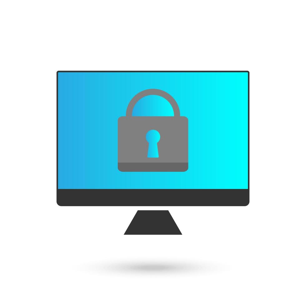 Computer protection icon with padlock, flat design. vector