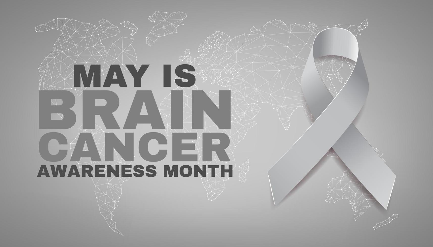 Brain cancer awareness month concept. Banner with text and grey ribbon.  Vector illustration.