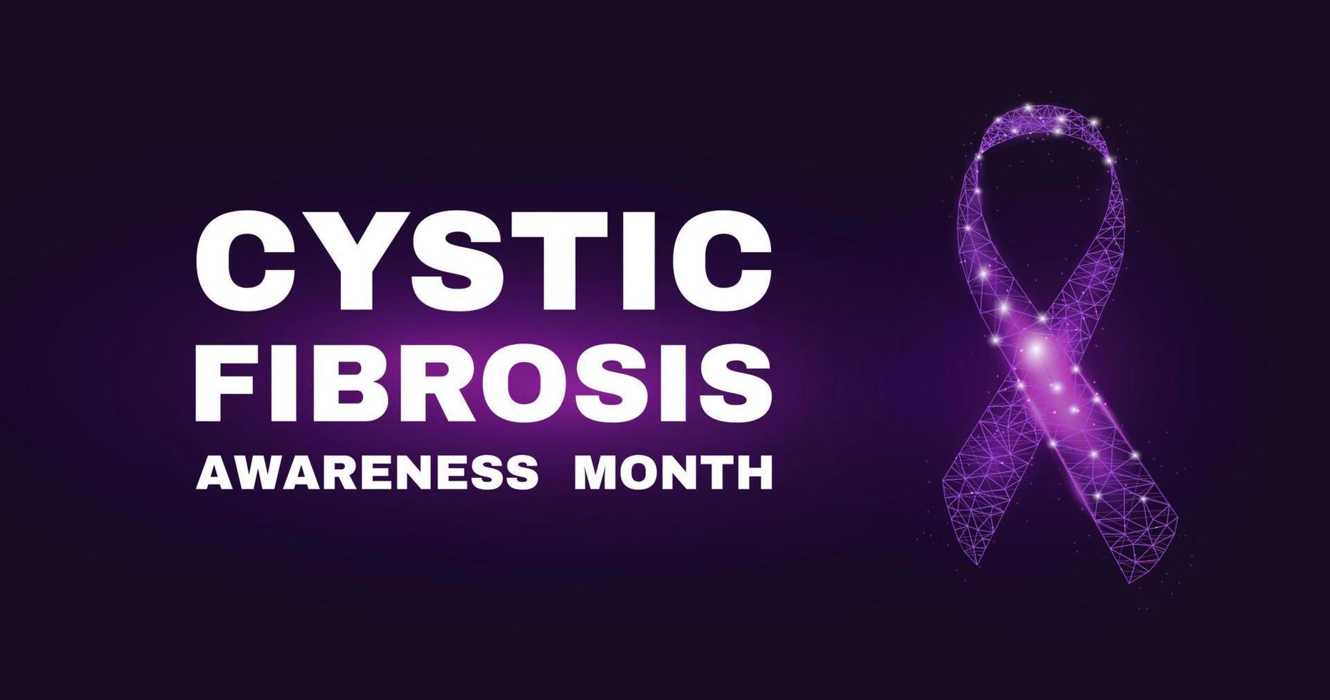 Cystic Fibrosis awareness month.  Banner template with glowing low poly purple ribbon. Vector illustration.