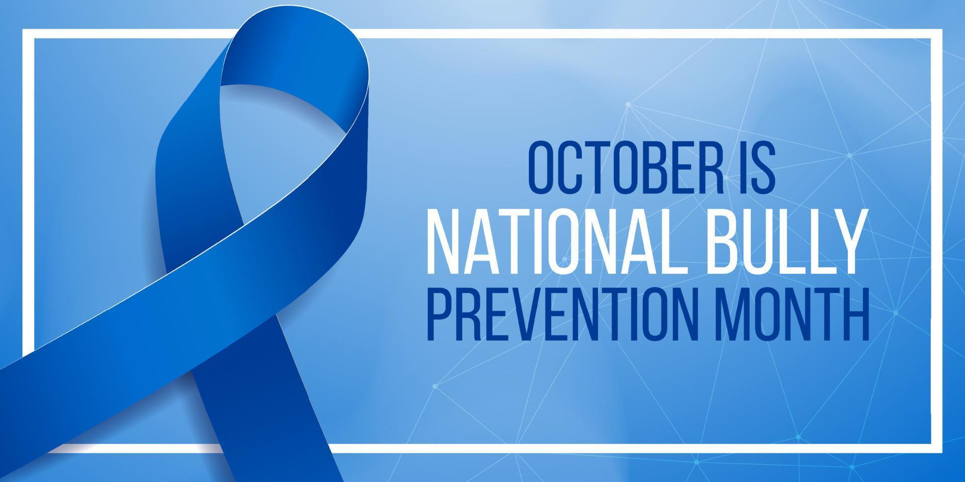 National Bully Prevention month concept. Banner template with blue ribbon awareness and text. Vector illustration.