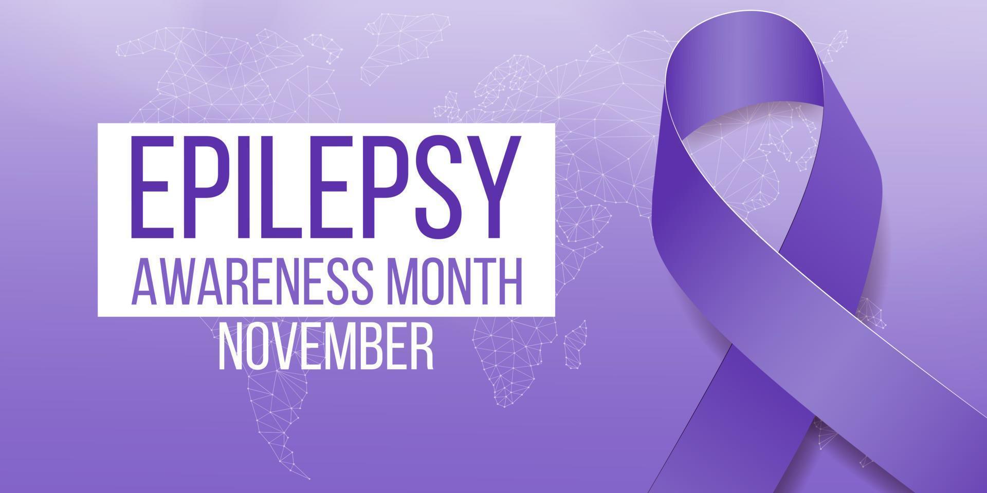 Epilepsy Awareness Month concept. Banner template with purple ribbon and text.  Vector illustration.