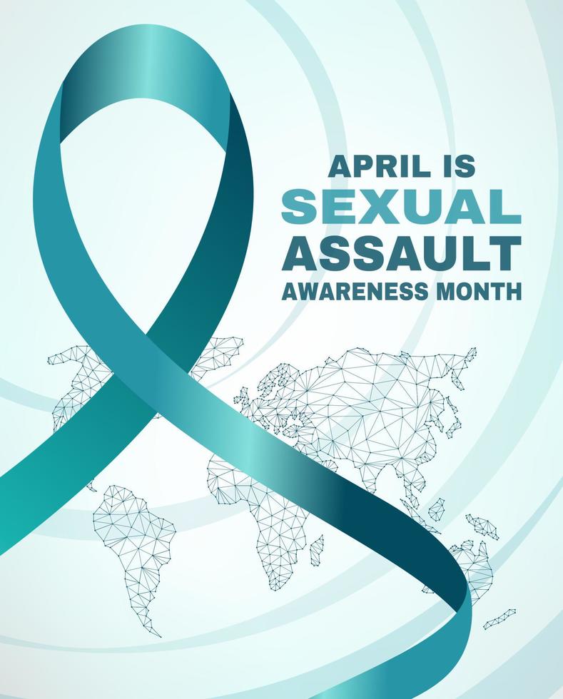 Sexual assault awareness month concept. Banner template with teal ribbon. Vector illustration.