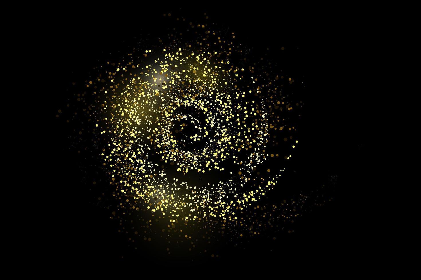 Gold glittering dots, sparkles, particles and stars on a black background. vector