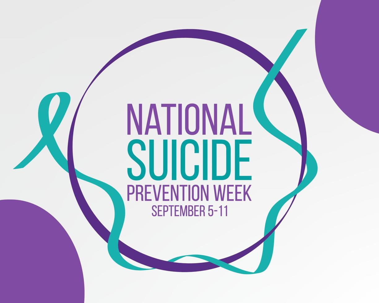 National suicide prevention week concept. Banner for September 5-11 with teal and purple ribbon awareness and text.  Vector illustration.