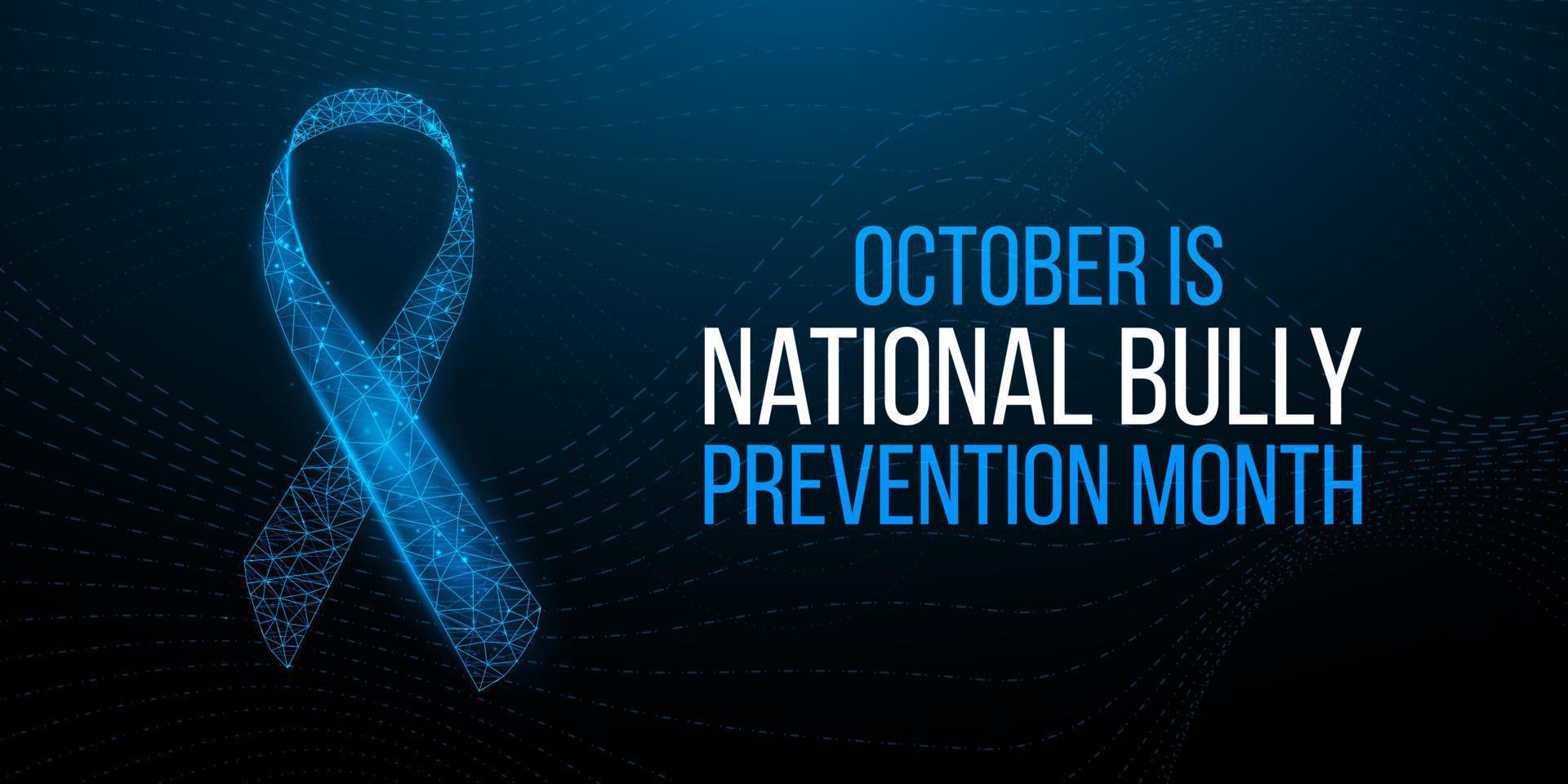 National Bully Prevention month concept. Banner template with glowing low poly blue ribbon. Vector illustration.