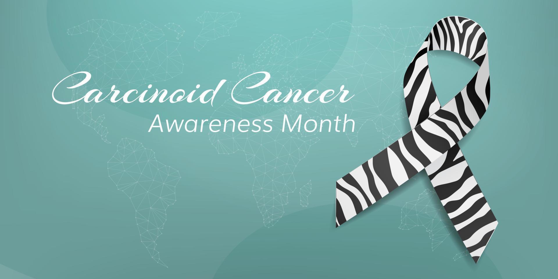 Carcinoid cancer awareness month concept. Banner template with zebra ribbon awareness and text. Vector illustration.