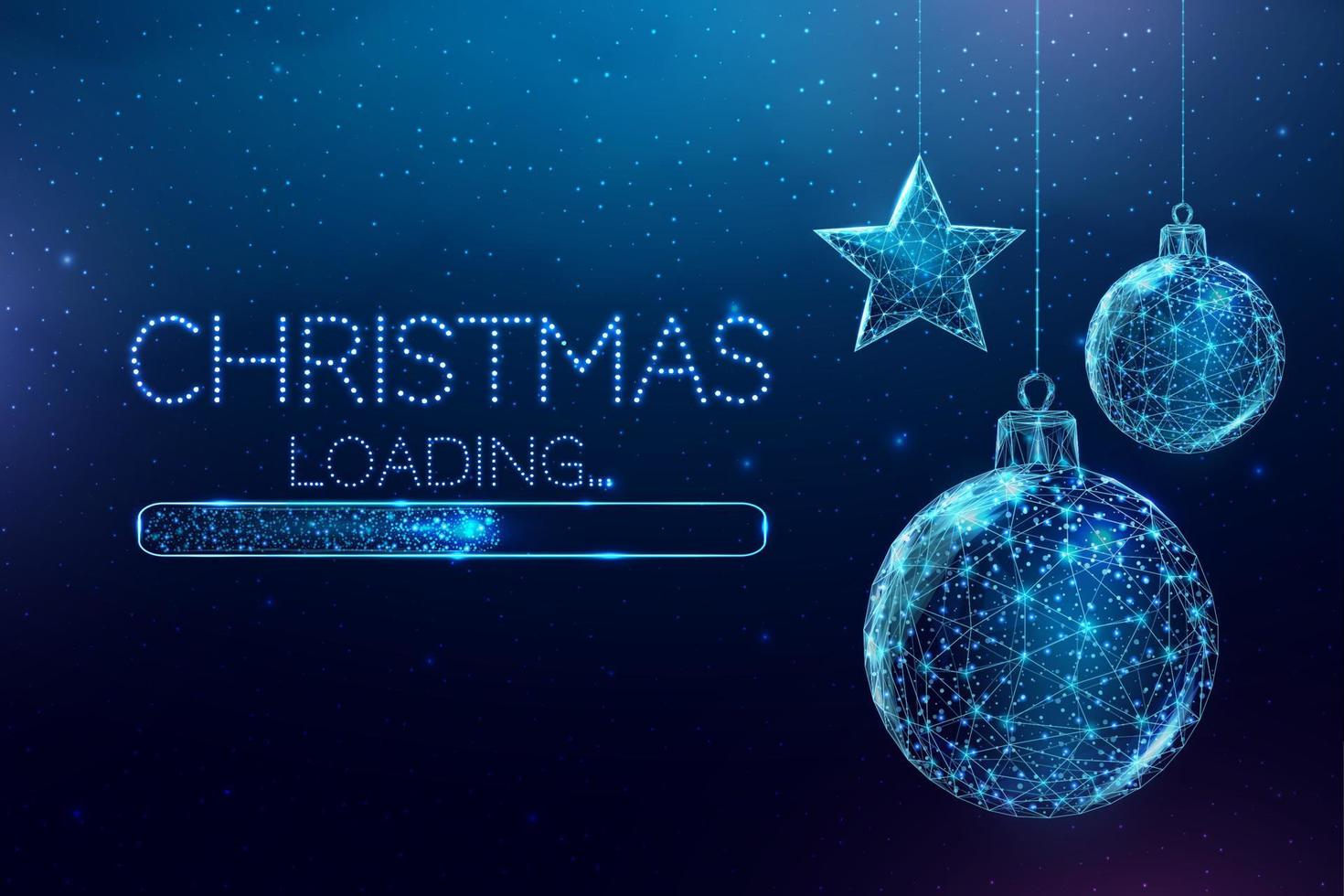 carga navideña, bolas de estructura metálica y estilo estrella de baja poli. cartel de feliz navidad y año nuevo. vector