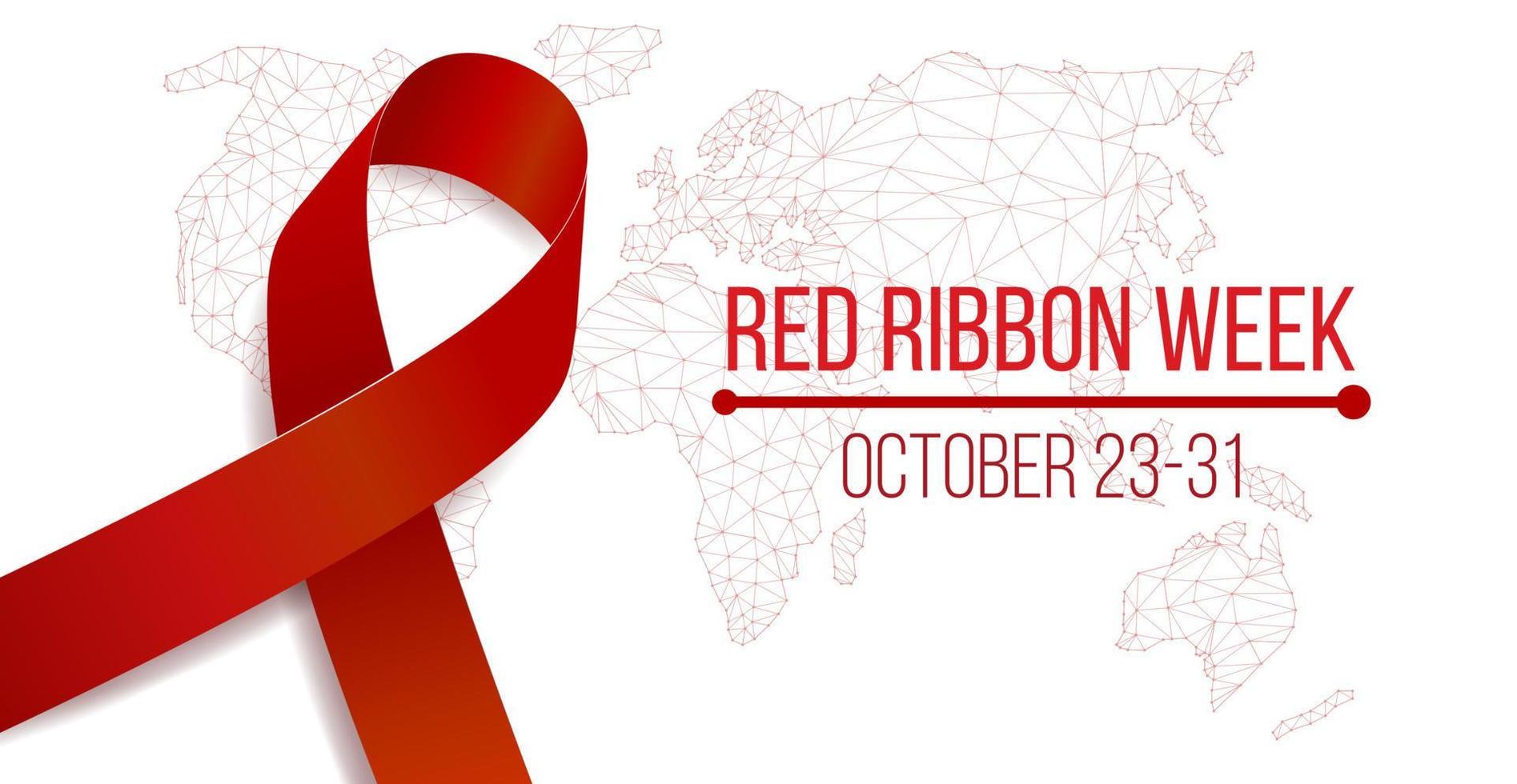 Red ribbon week concept. Banner with red ribbon awareness and text. Vector illustration.