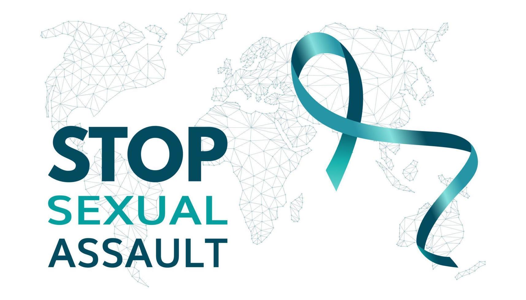 Sexual assault awareness month concept. Banner template with teal ribbon. Vector illustration.