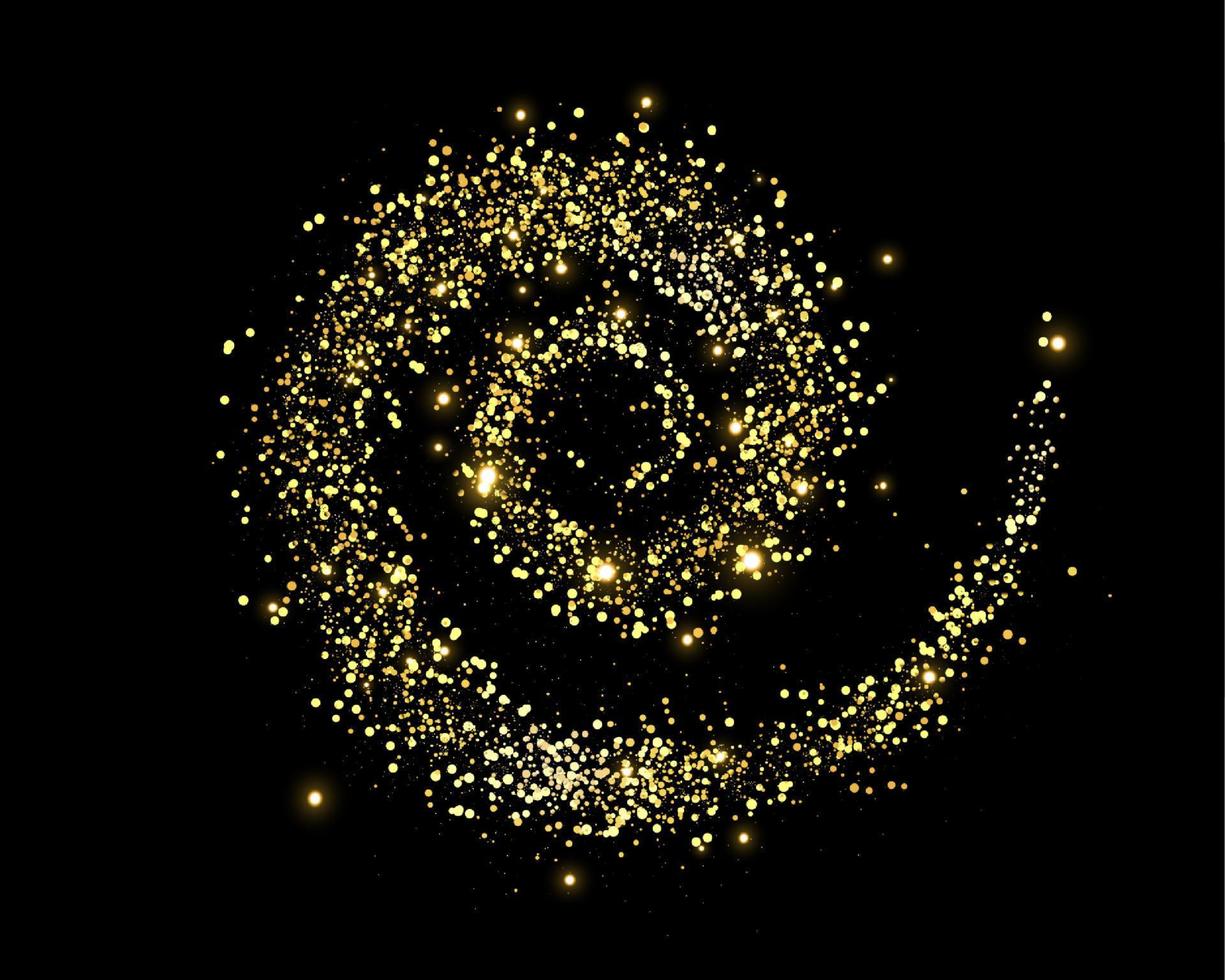 Gold glittering dots, sparkles, particles and stars on a black background. vector