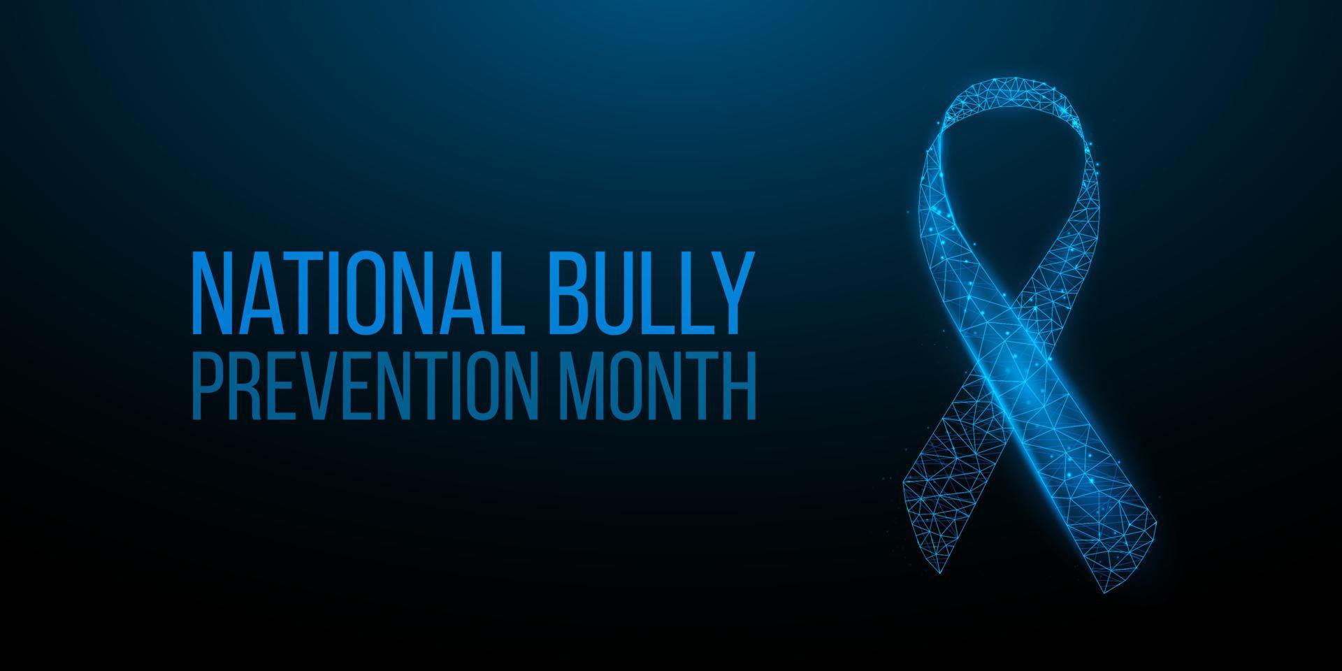 National Bully Prevention month concept. Banner template with glowing low poly blue ribbon. Vector illustration.