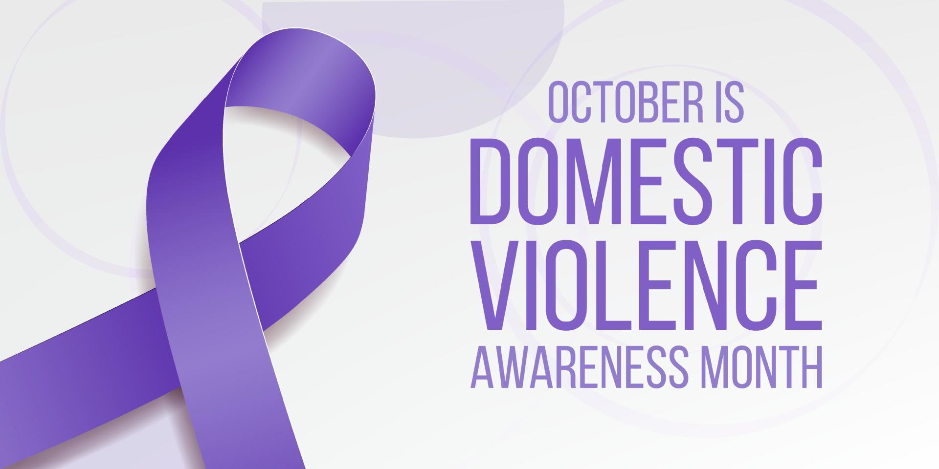 Domestic Violence Awareness Month concept.  Banner for with  purple ribbon awareness and text.  Vector illustration.