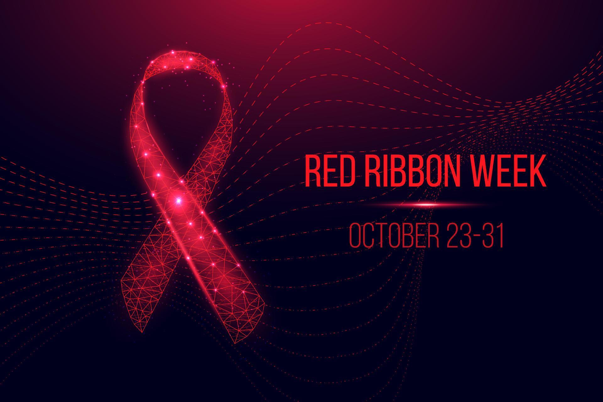 Red ribbon week concept. Banner with red ribbon awareness and text
