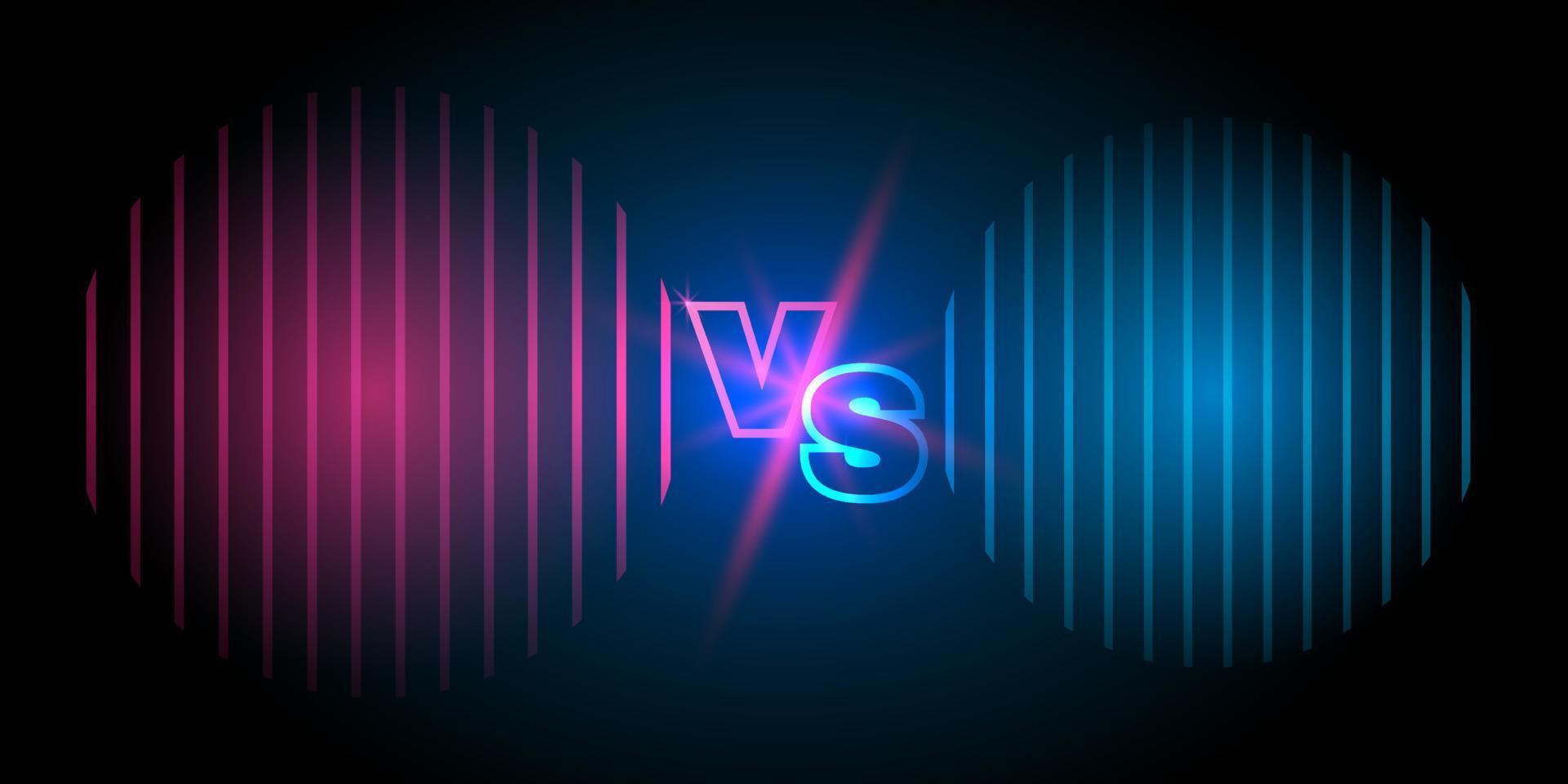Versus screen. Banner for competition, battle, team concept. Abstract background with glowing letters. Vector illustration.