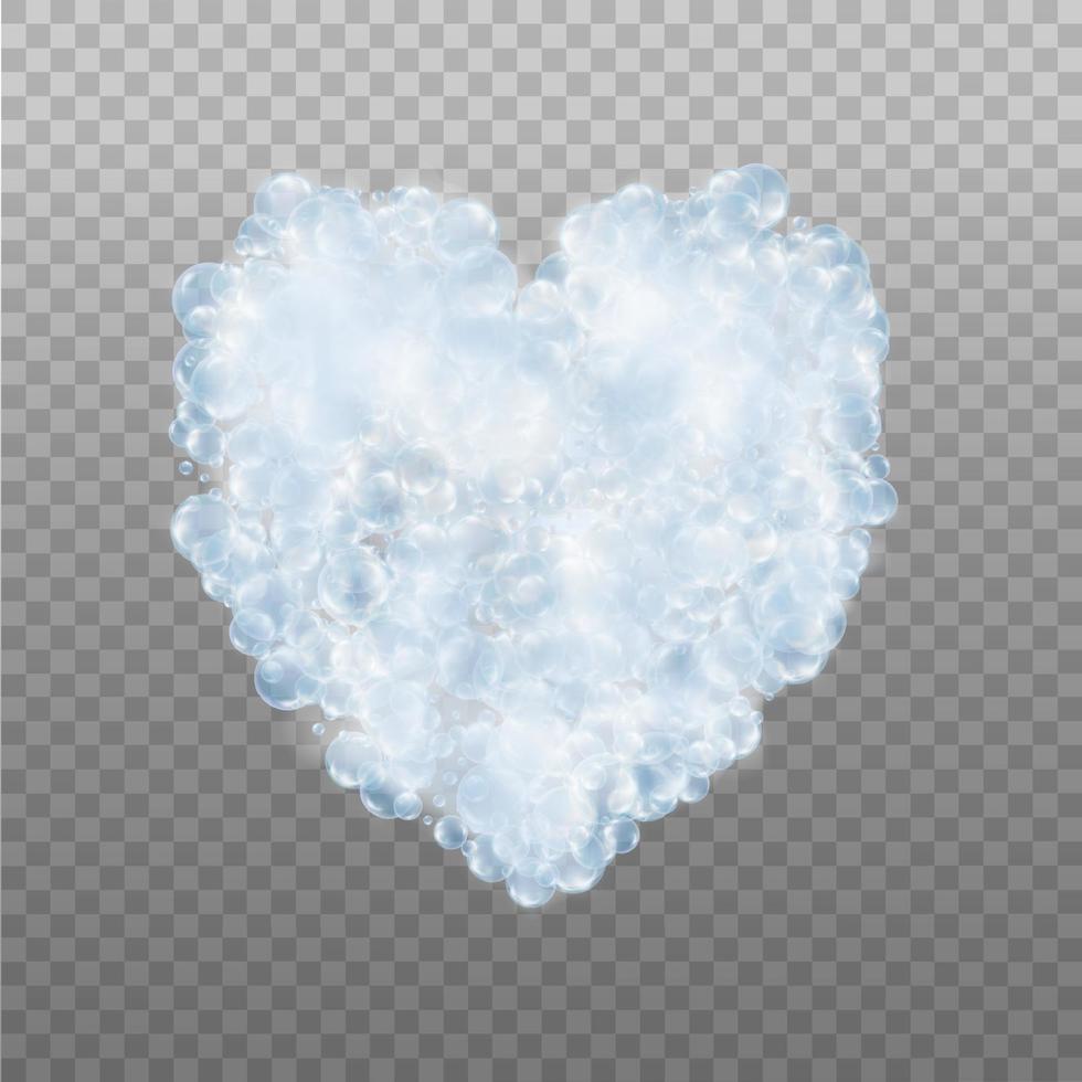 Heart made of blue bubbles of soapy foam. vector