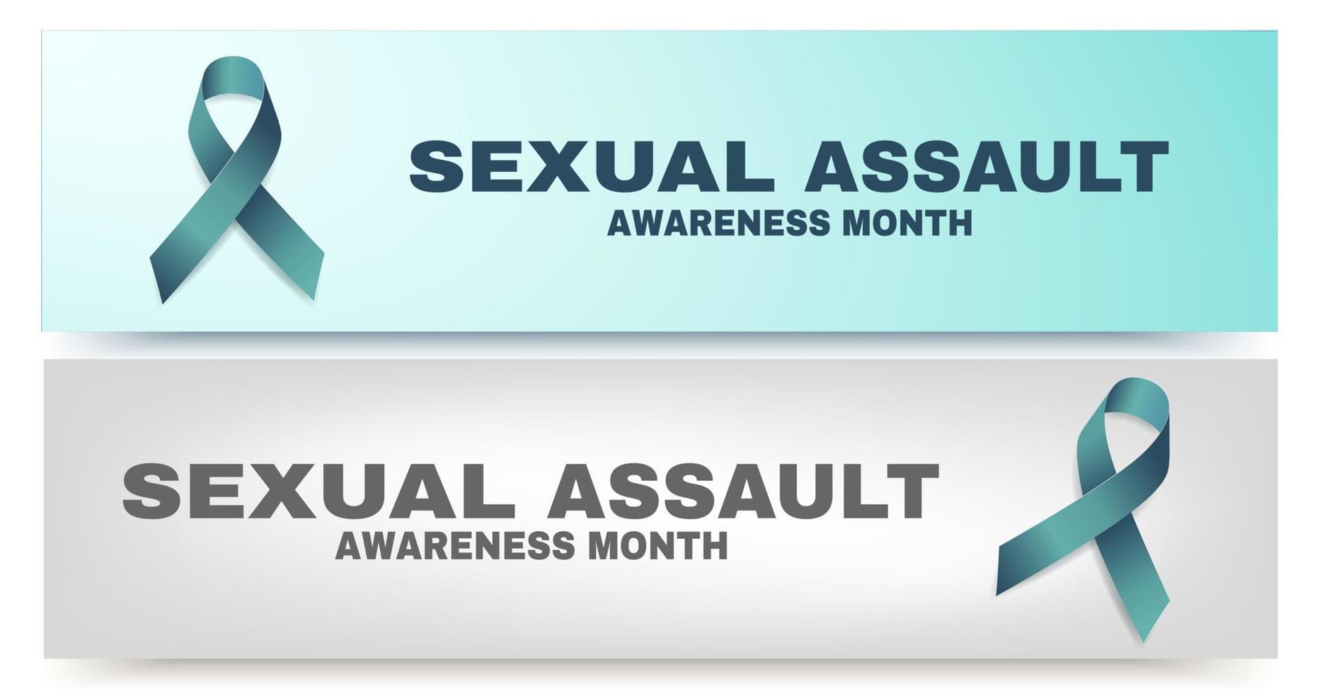 Sexual assault awareness month concept. Banner template with teal ribbon. Vector illustration.