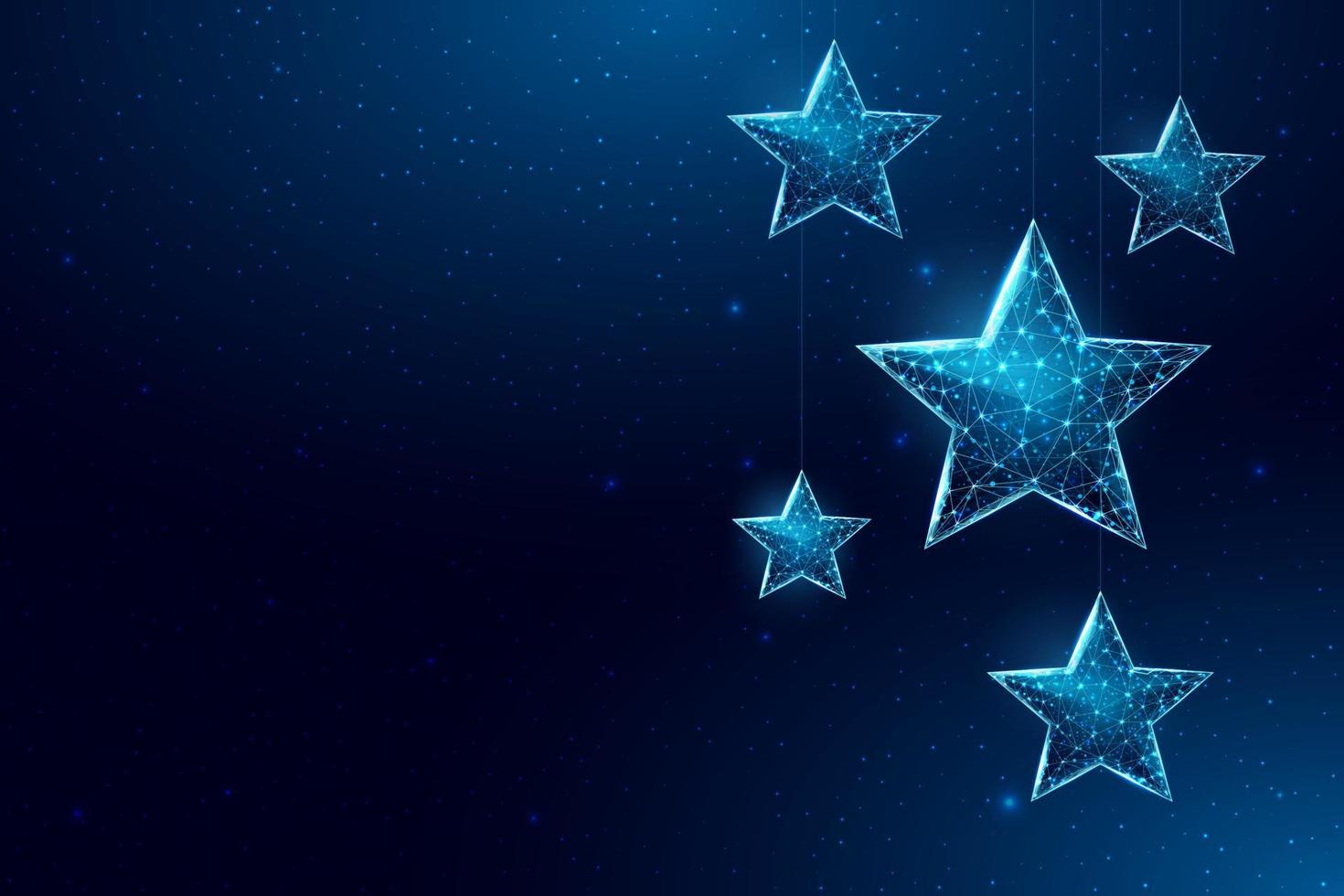 Wireframe stars, low poly style. Banner for the concept of Christmas or New Year with a place for an inscription. vector