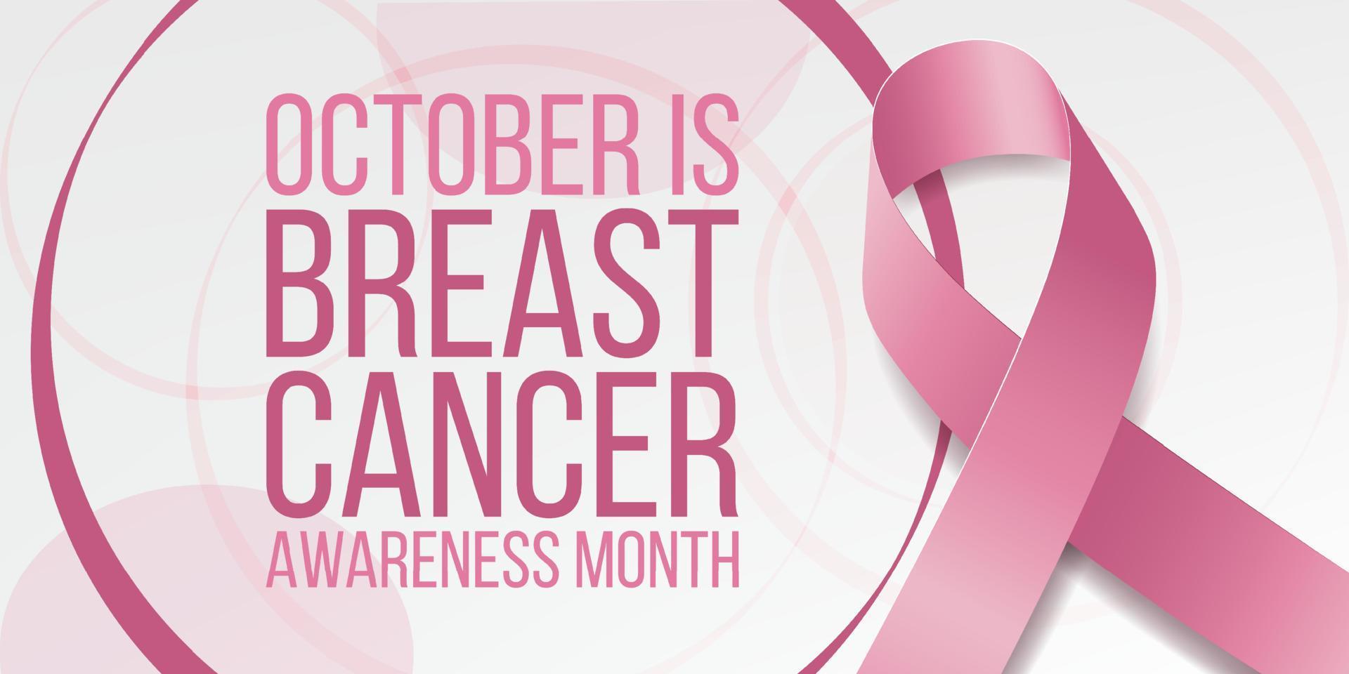 Breast Cancer awareness month. Banner  with pink ribbon awareness and text.  Vector illustration.