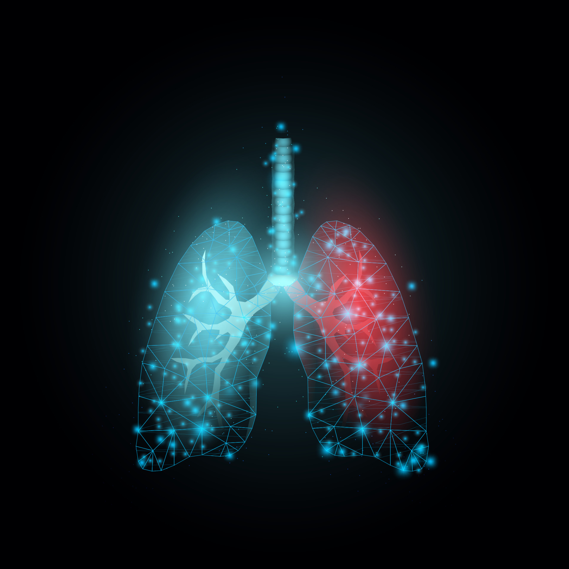 Lungs, glowing low poly. Futuristic modern abstract. Isolated on dark