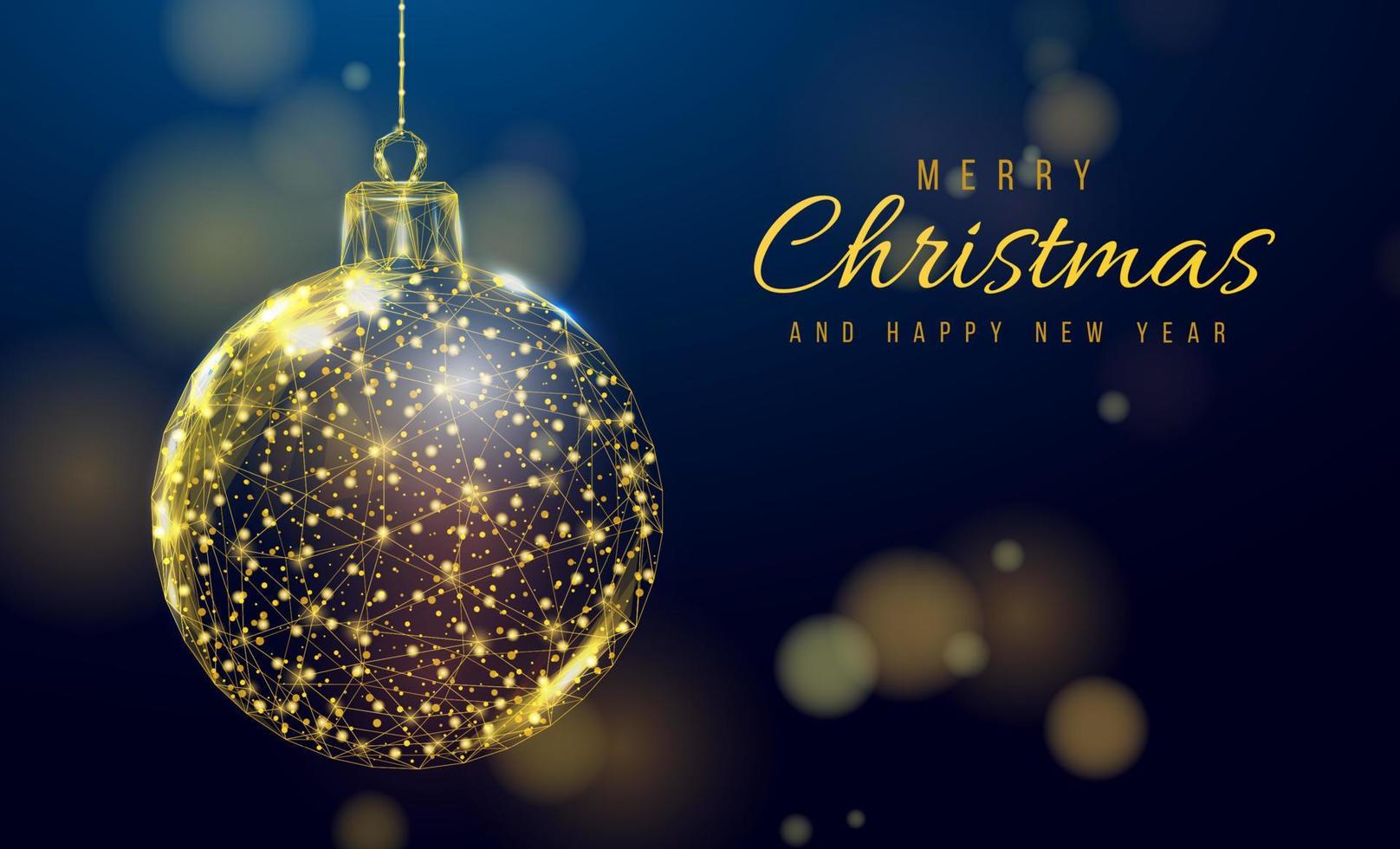 Wireframe Christmas gold ball, low poly style. Banner for the concept of Christmas or New Year. vector