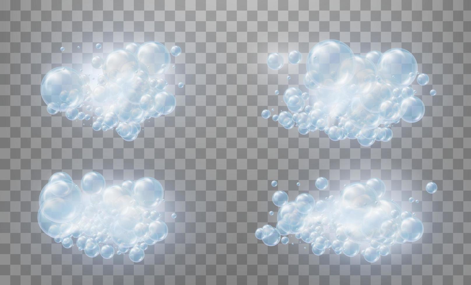 Set of blue foam soap with bubbles of soapy water vector