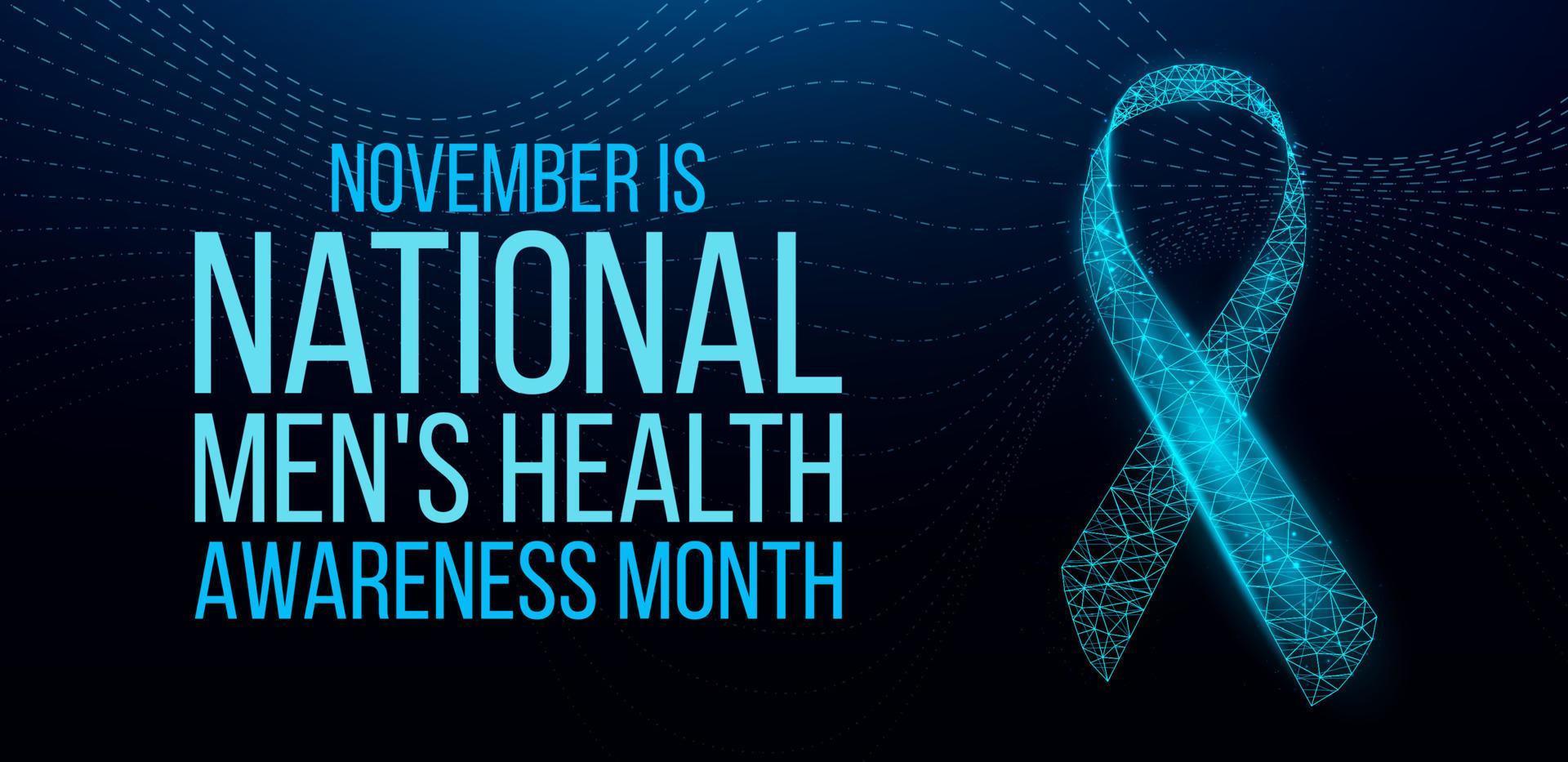 National Men's health awareness month concept. Banner template with blue ribbon awareness and text. Vector illustration.