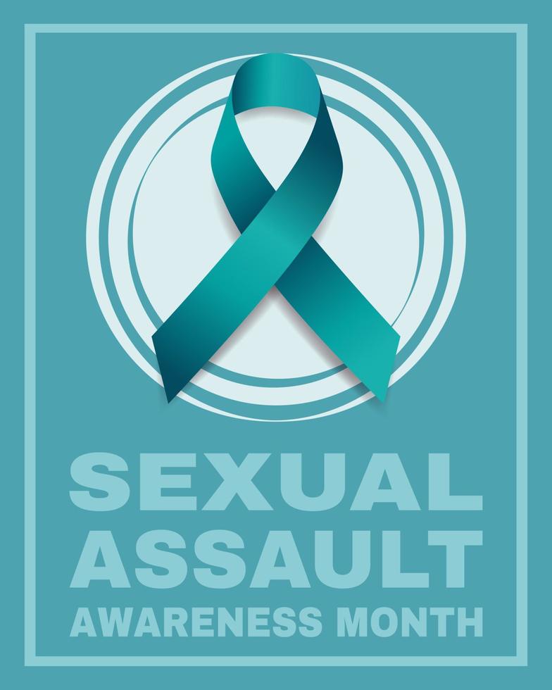 Sexual assault awareness month concept. Banner template with teal ribbon. Vector illustration.