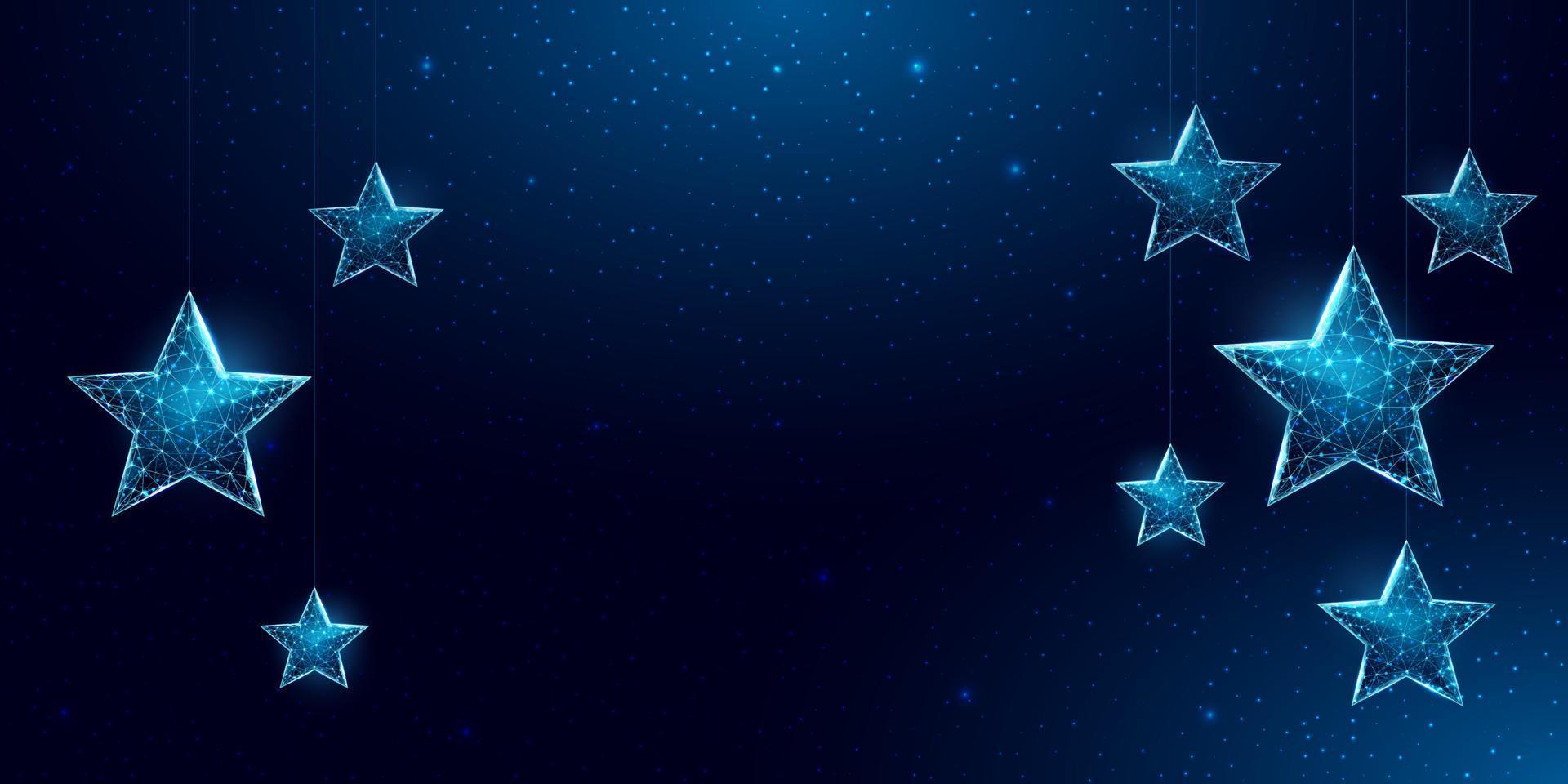 Wireframe stars, low poly style. Banner for the concept of Christmas or New Year with a place for an inscription. vector