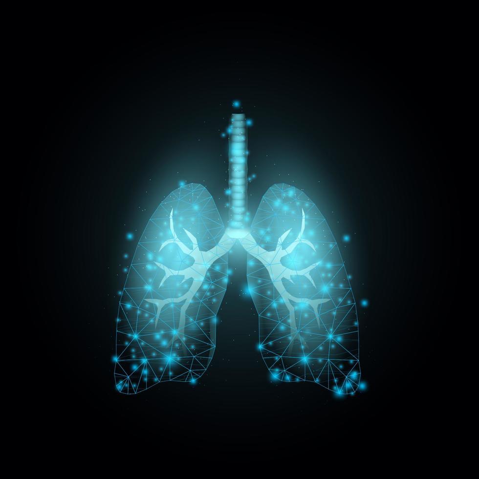 Lungs. Banner template with glowing low poly. vector