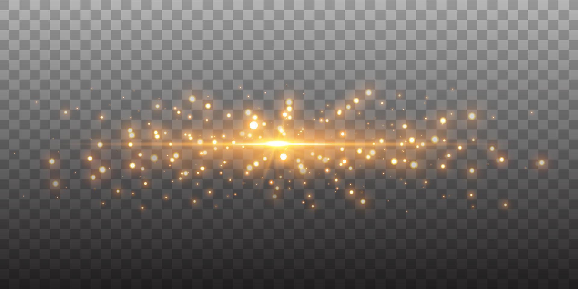 Gold glittering dots, sparkles, particles and stars on a black background. vector