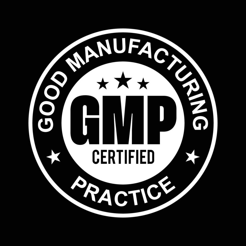 Sello redondo certificado de buenas prácticas de fabricación gmp sobre fondo blanco - vector