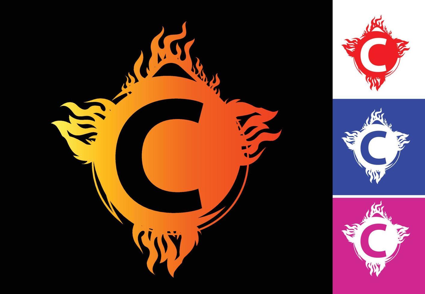 Fire C letter logo and icon design template vector