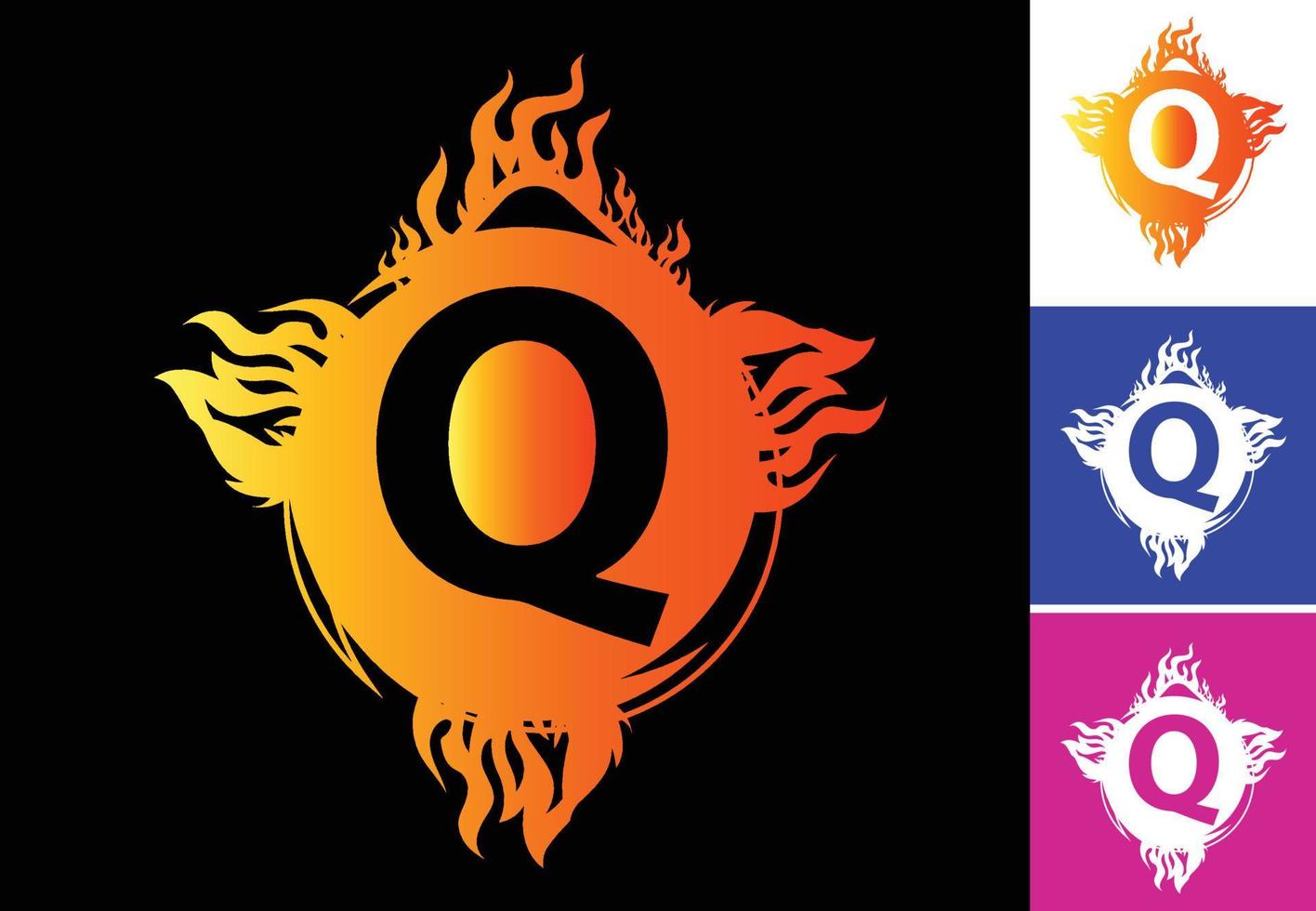 Plantilla de diseño de logotipo e icono de letra q de fuego vector