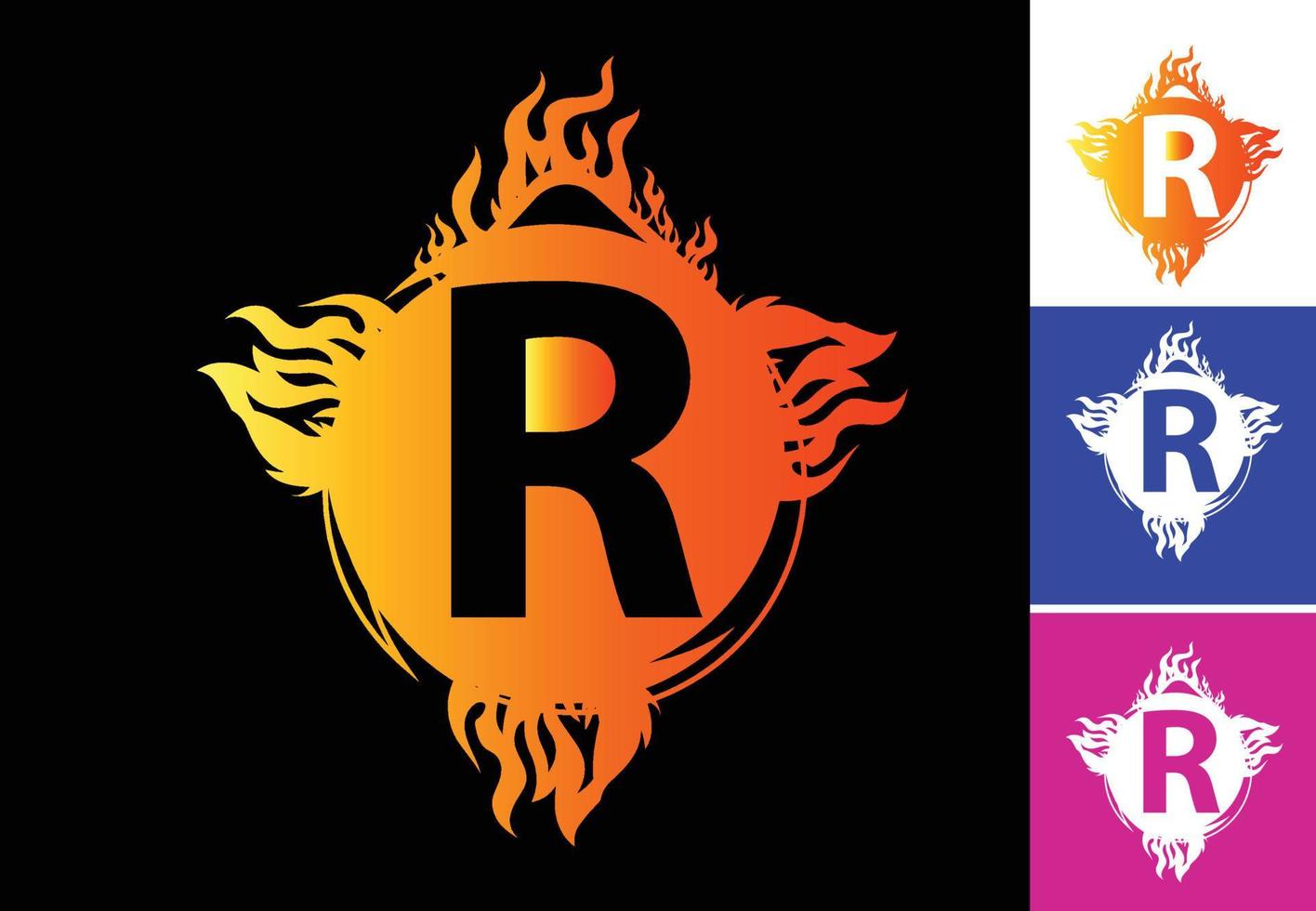 Plantilla de diseño de logotipo e icono de letra R de fuego vector