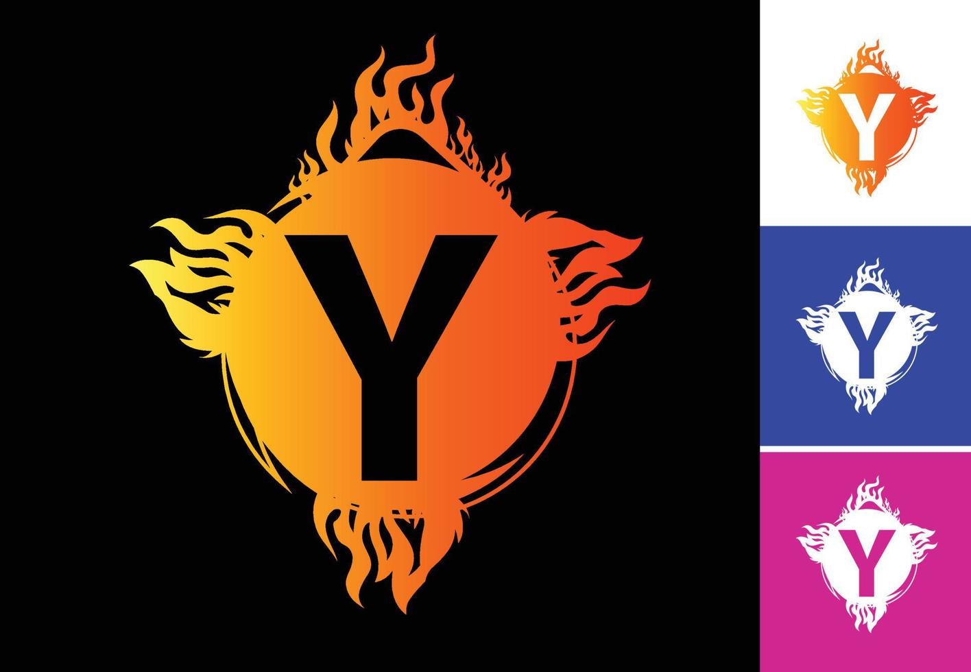 Plantilla de diseño de logotipo e icono de letra y fuego vector