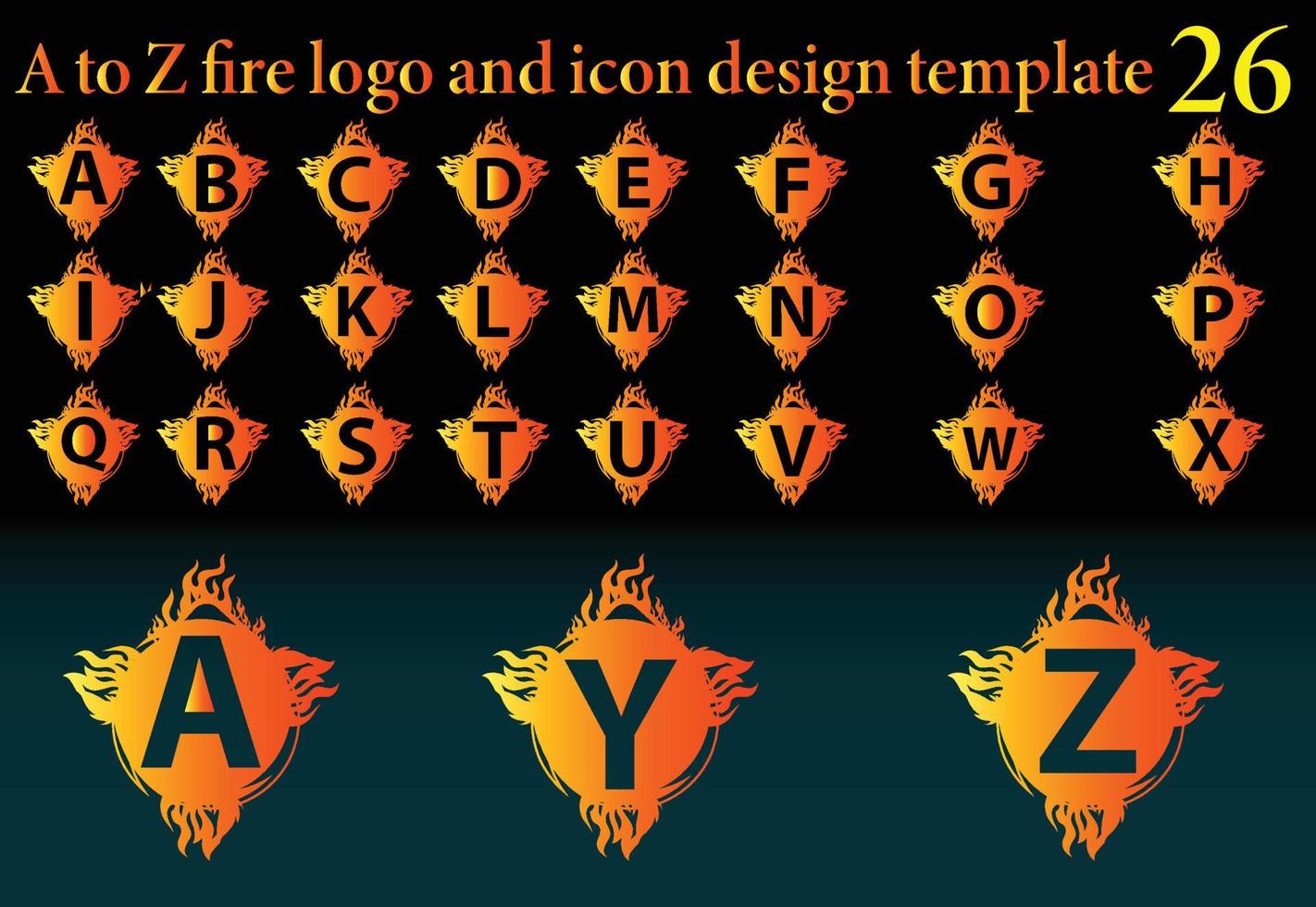 Fire A to Z letter logo and icon design template vector