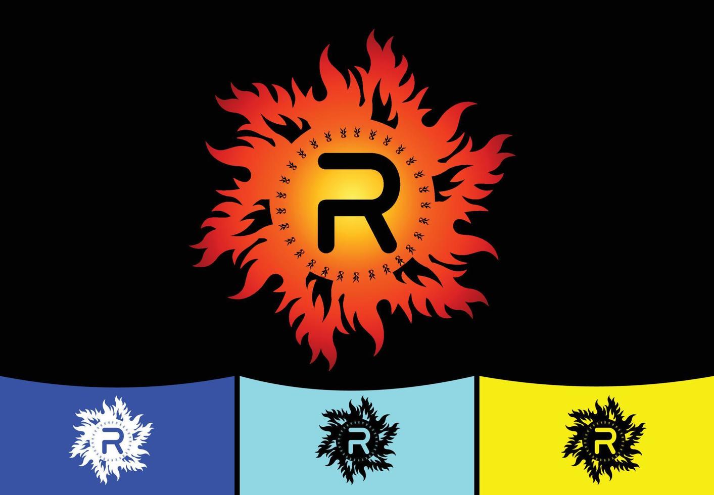 Plantilla de diseño de logotipo e icono de letra R de fuego vector